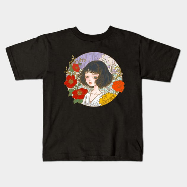 Dreaming Girl Illustration Kids T-Shirt by By Leunu